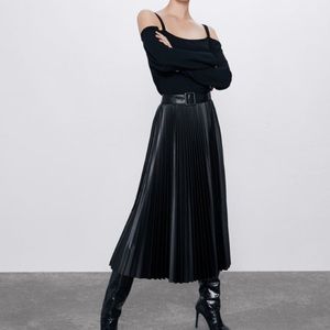 Zara Faux Leather Pleated Skirt